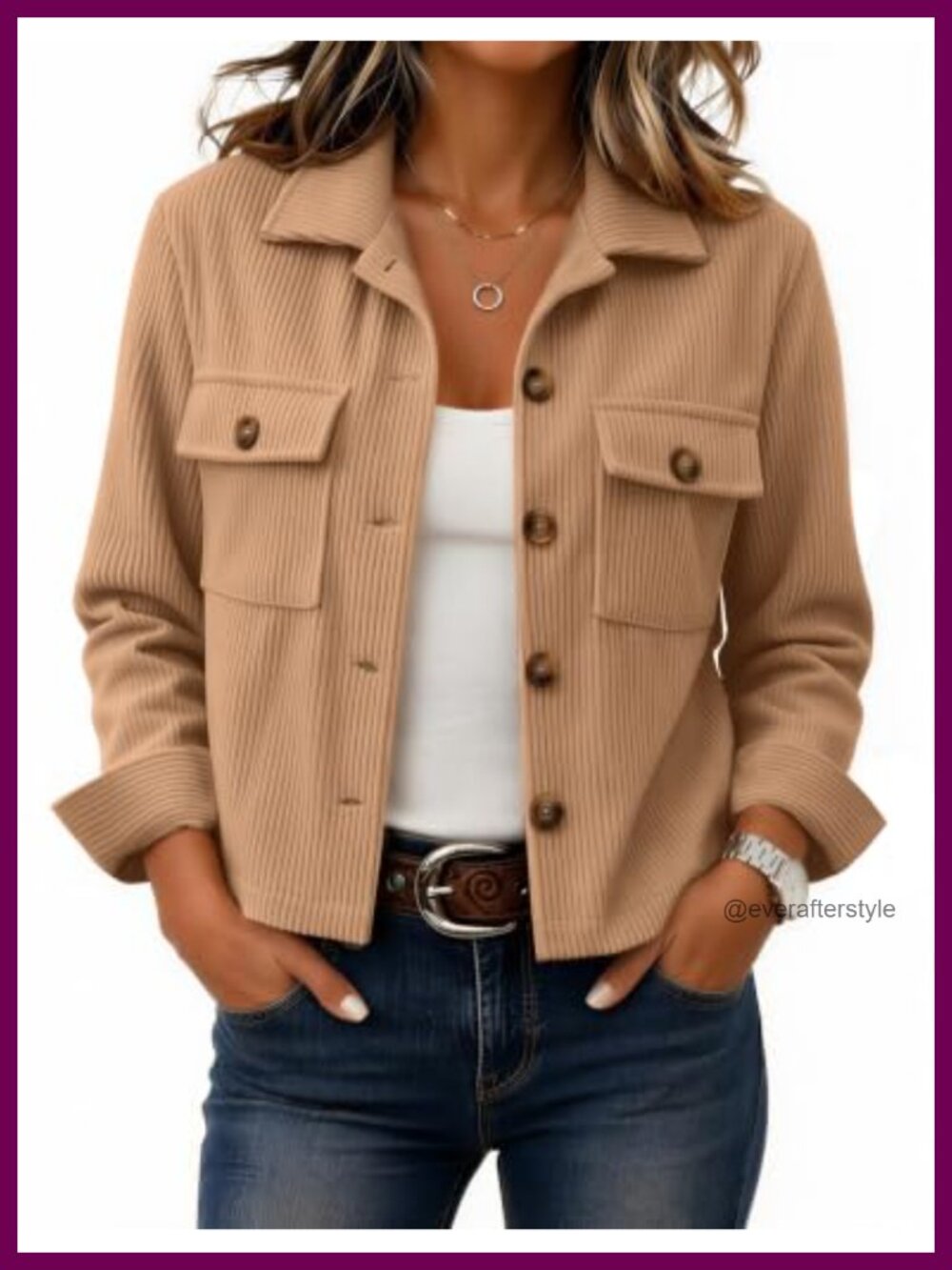 Corduroy Cropped Button Down Shacket Long Sleeve Casual Jacket